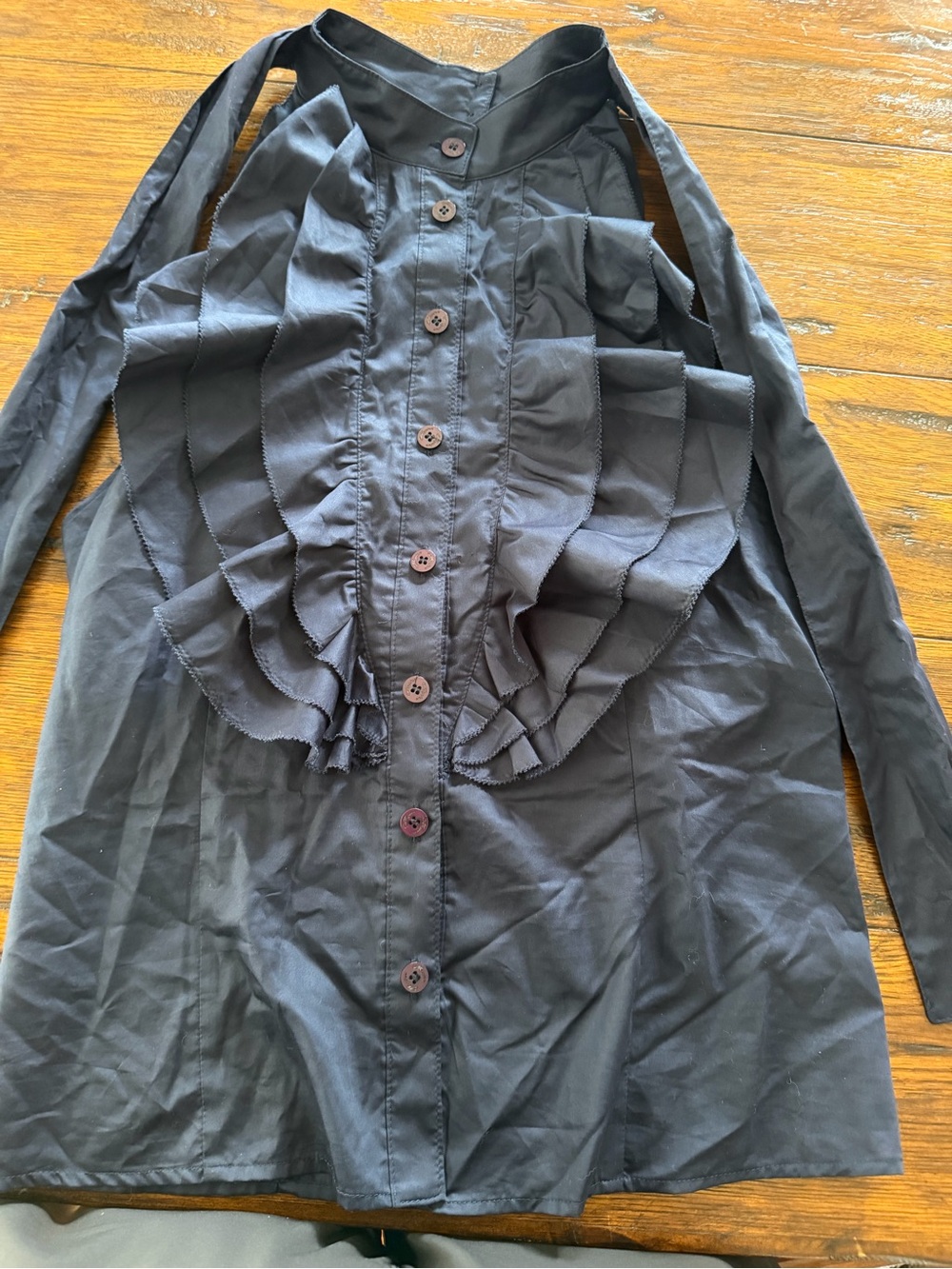 McGinn Navy Ruffled Button-Front Shirt